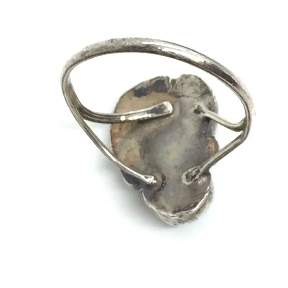 VINTAGE STERLING TURQUOISE Ring Double Stone Southwestern Size 5.25